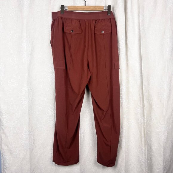 Athleta Vienna Cargo Pant in City Brown Stripe high-rise pull-on straight leg 20 - Picture 5 of 9